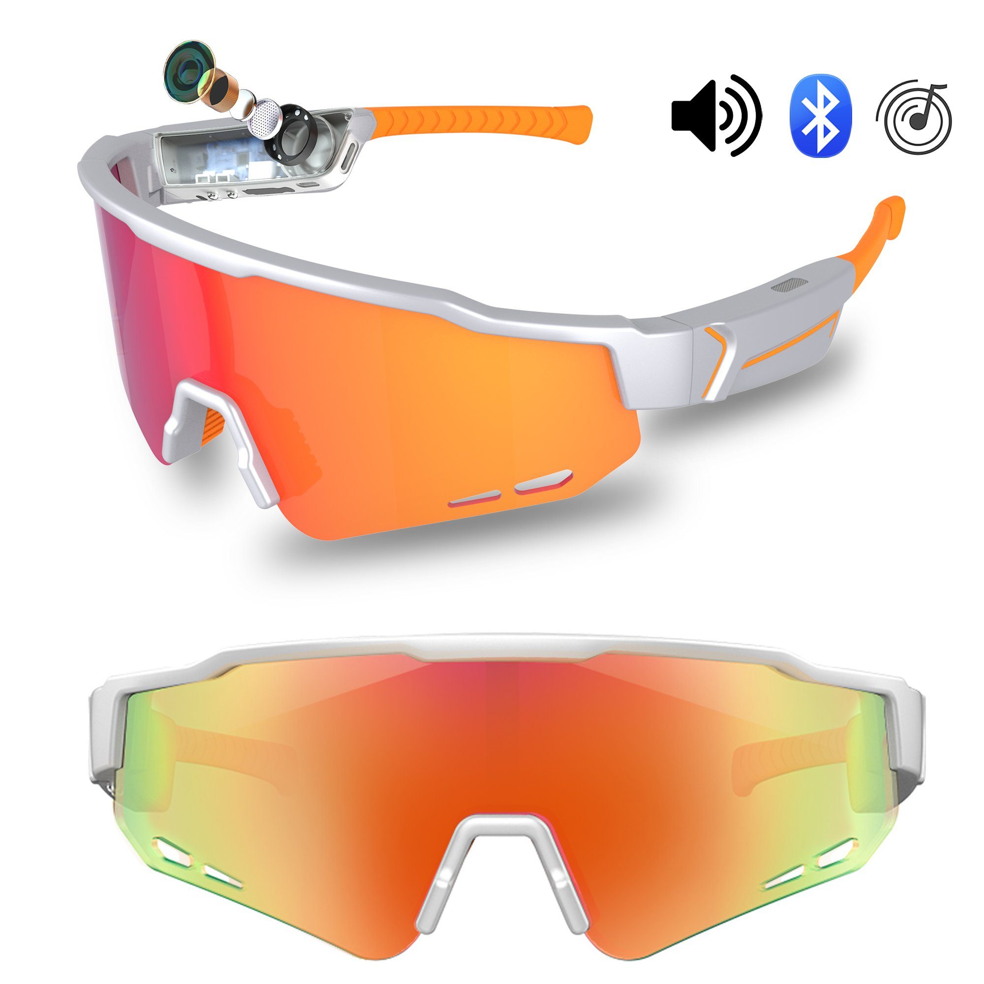 QTIYE Sonnenbrille Fahrradbrille,Polarisierte Radsportbrille Bluetooth Lautsprecher (Radsport, Baseball,Golf,Bergsteigen, Laufen, Angeln Radsportbrille, UV-400-Schutz für Herren und Damen Voice Assistant, Rauschunterdrückung,99 % der UVA-/UVB-Strahlen blockieren,Sportbrille)