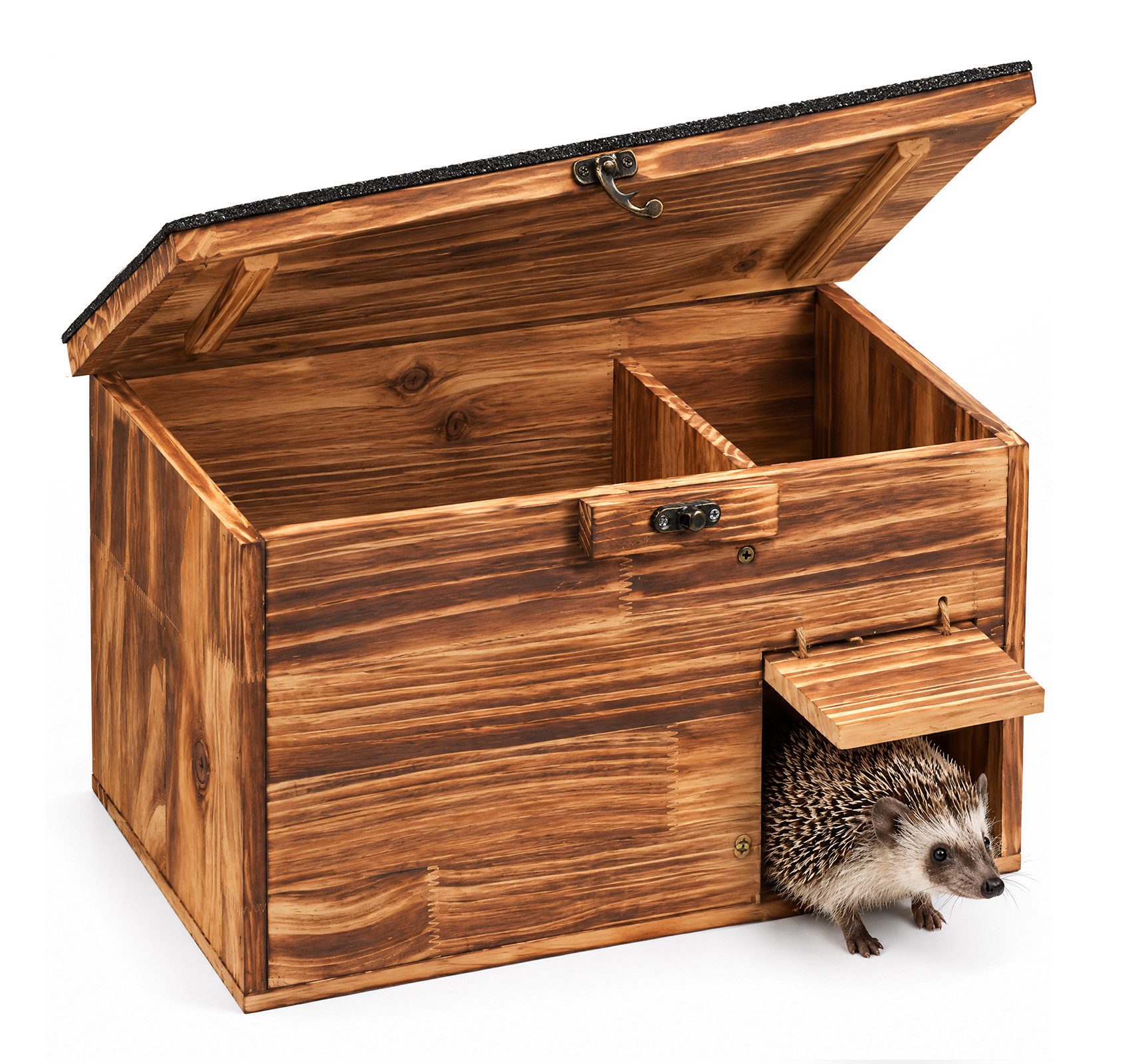 lindahandel Igelhaus Igelhaus XXL mit Boden & Labyrintheingang–winterfest&sicher, Unbehandeltes Kiefernholz, ganzjährig nutzbar – für Garten & Wildtiere