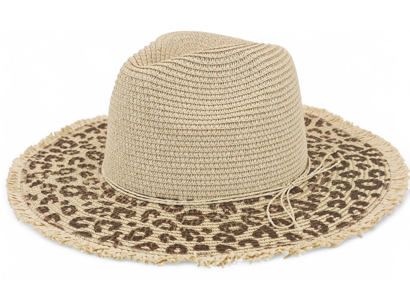 styleBREAKER Sonnenhut Panama Strohhut mit Leoparden Muster (1-St)
