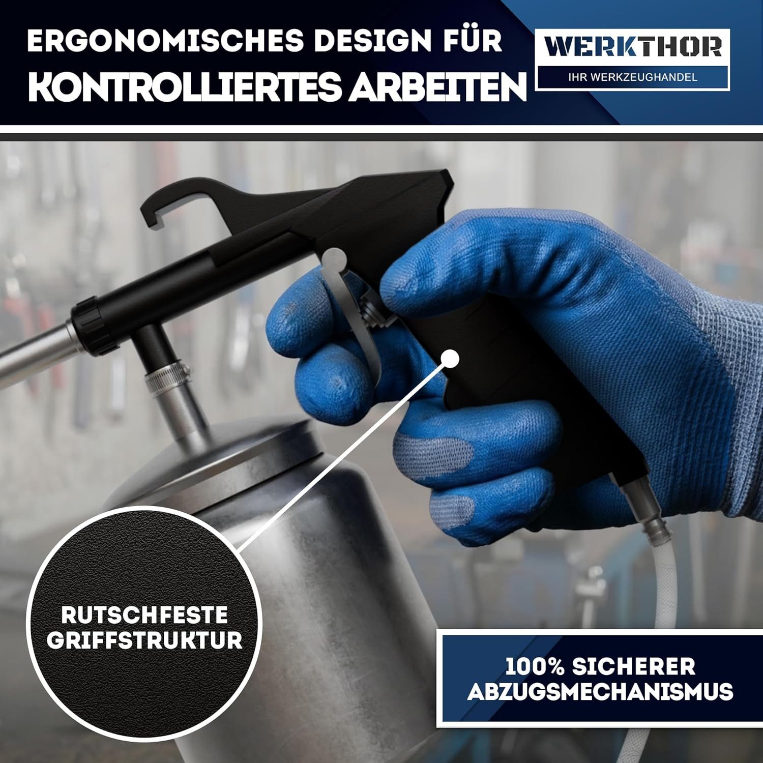 Werkthor Sandstrahlpistole Sandstrahlpistole Druckluft mit 1L Becher – Sandstrahlgerät 4-8 Bar