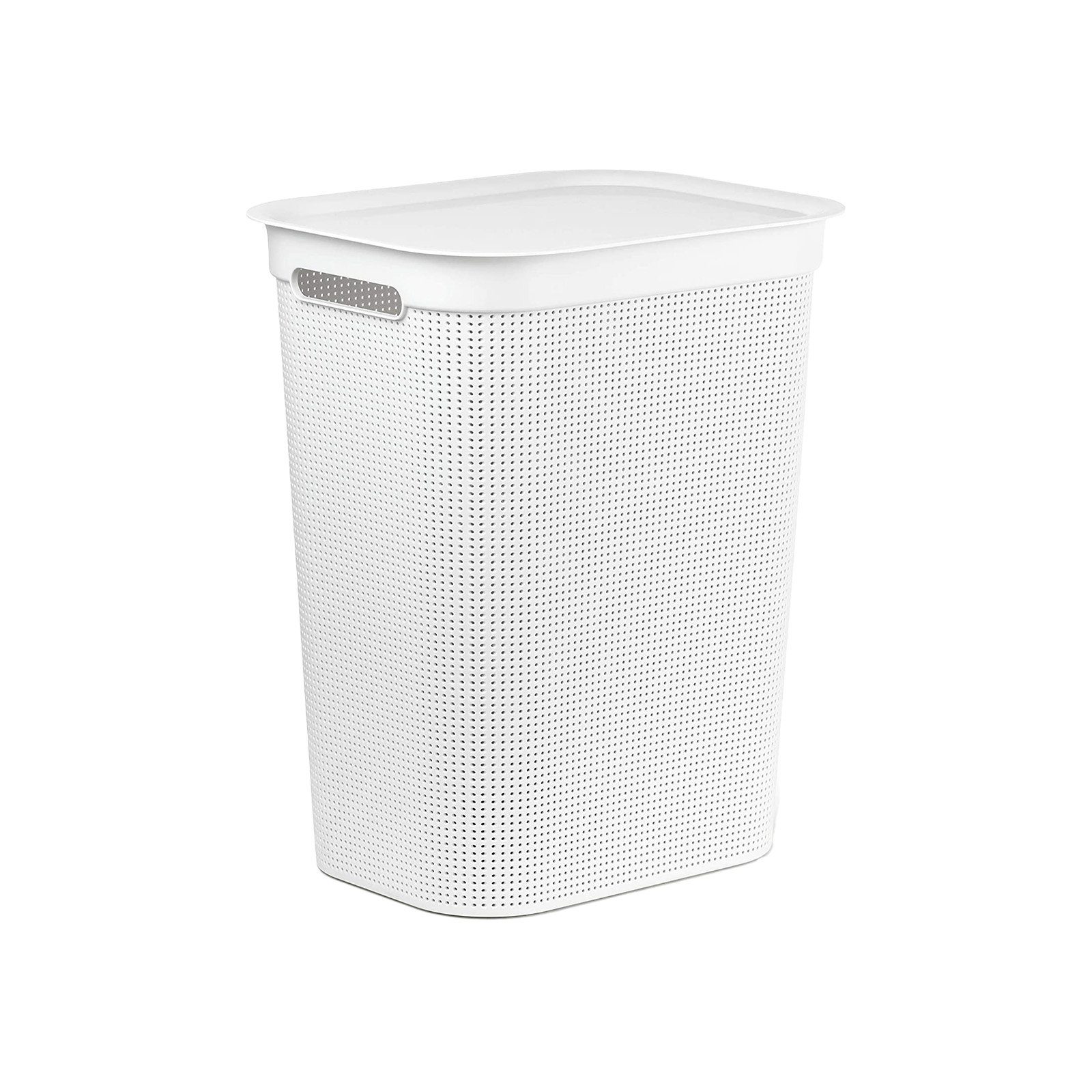 ROTHO Wäschekorb Brisen Wäschesammler 50l mit Deckel und 2 Griffen, Kunststoff (PP) BPA-frei, Löcher an den Seiten ermöglicht Luftzirkulation innerhalb der Wäschebox Weiß