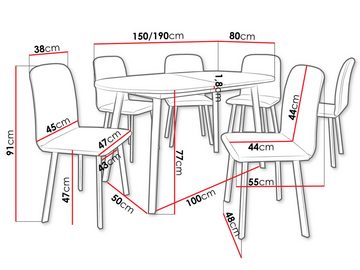 MIRJAN24 Essgruppe MB 5, (7er-Set, Tisch Klebo S + 6x Stühle Luke), Ausziehbarer