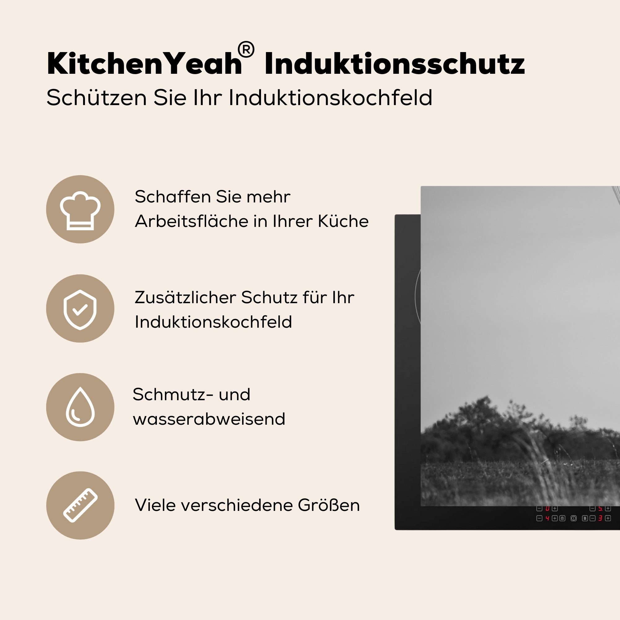 81x52 MuchoWow - Ceranfeldabdeckung, - Vinyl, tlg), küche Herdblende-/Abdeckplatte Weiß für Arbeitsplatte Schwarz (1 cm, Fallschirm, Amerika -
