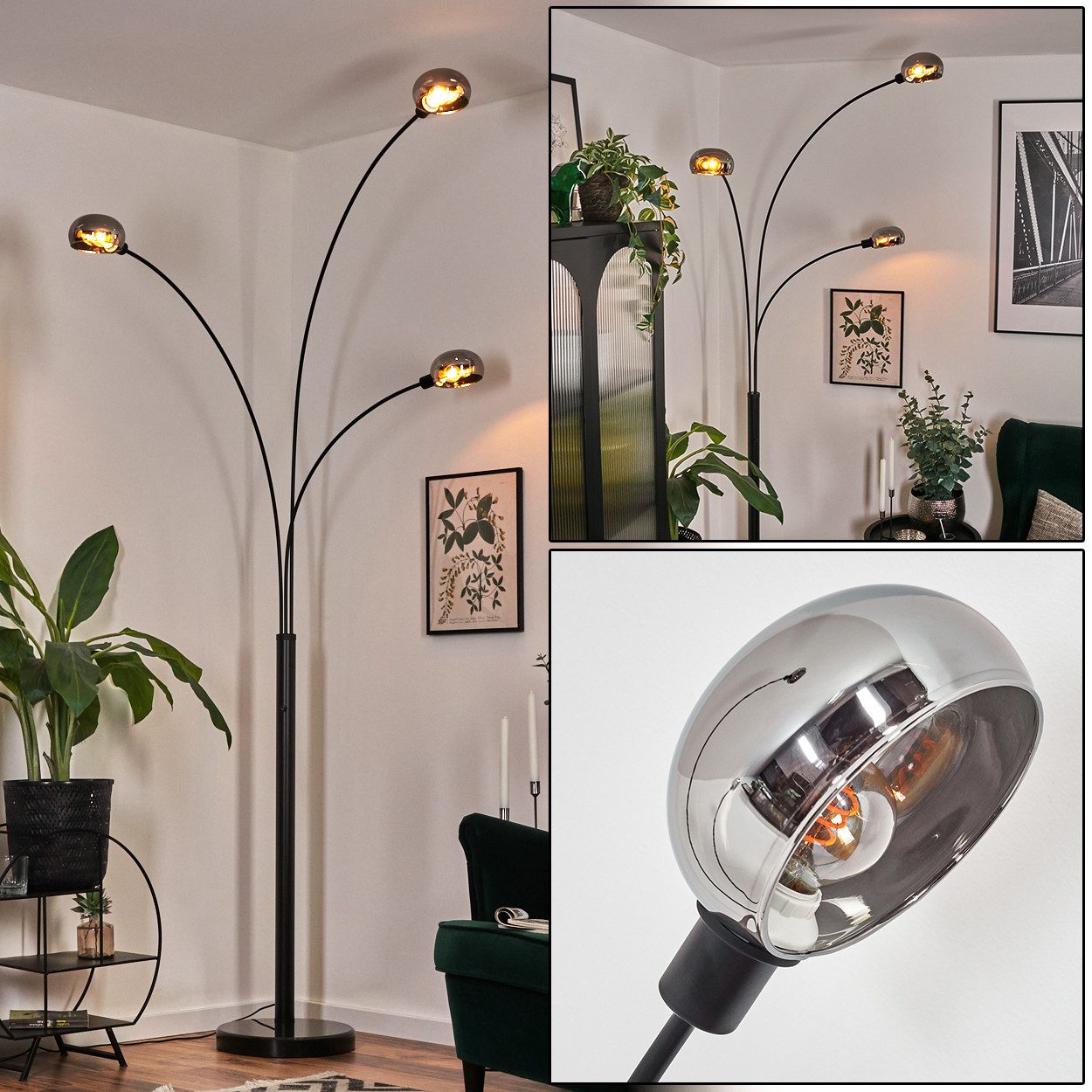 Stehlampe Stehlampe aus Metall in Schwarz/Chrom/Rauch im Retro/Vintage-Design