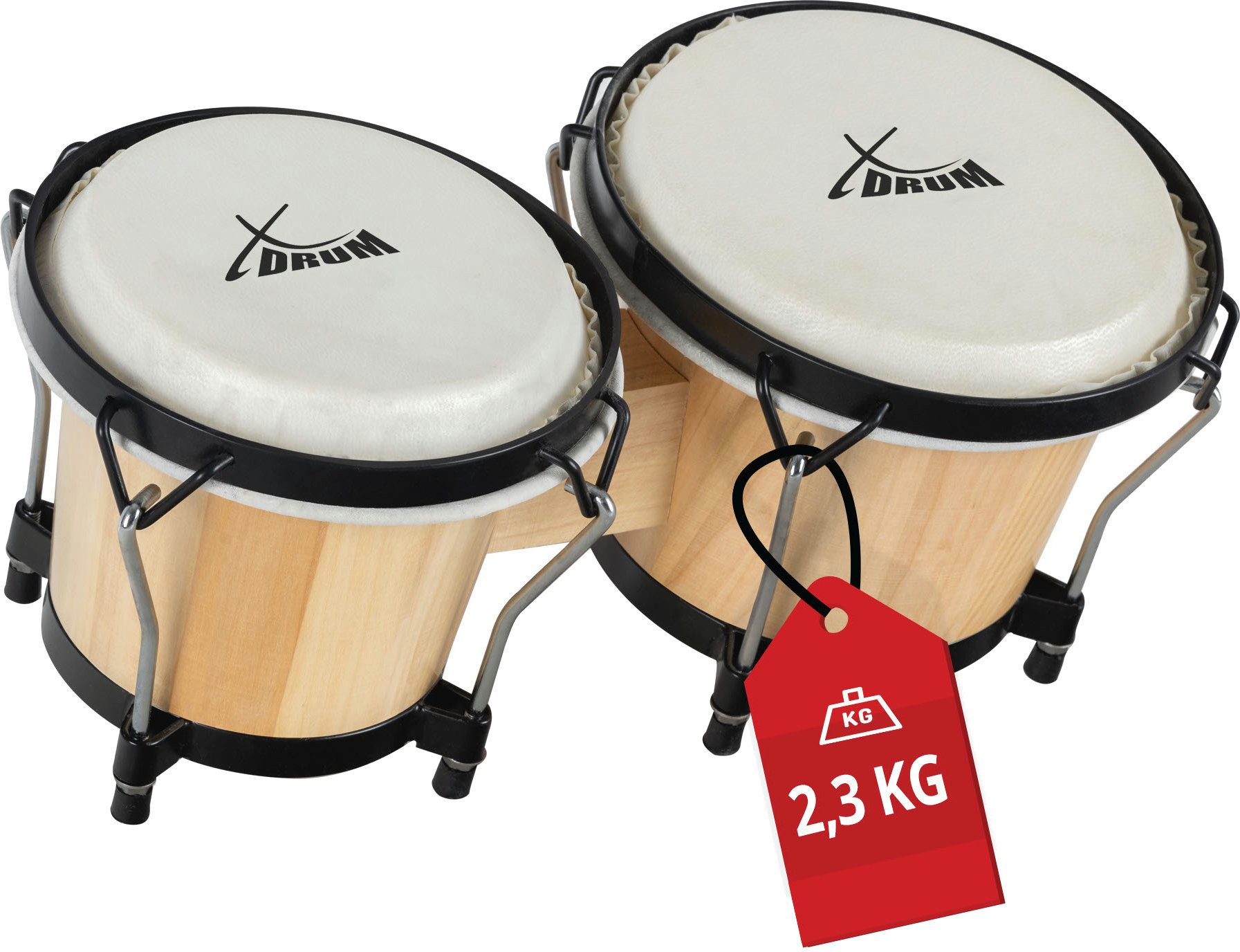 XDrum Bongo Бонги Club - 6" Macho und 7" Hembra, inkl. Stimmschlüssel, mit Naturfellen und professionellem Stimmsystem