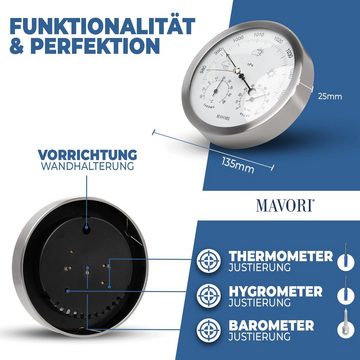 MAVORI Wetterstation analog - 3in1 Barometer, Hygrometer & Thermometer Wetterstation (inkl. Befestigungsmaterial für Wandmontage, mechanische Messung - ohne Batterie oder flüssige Substanzen)