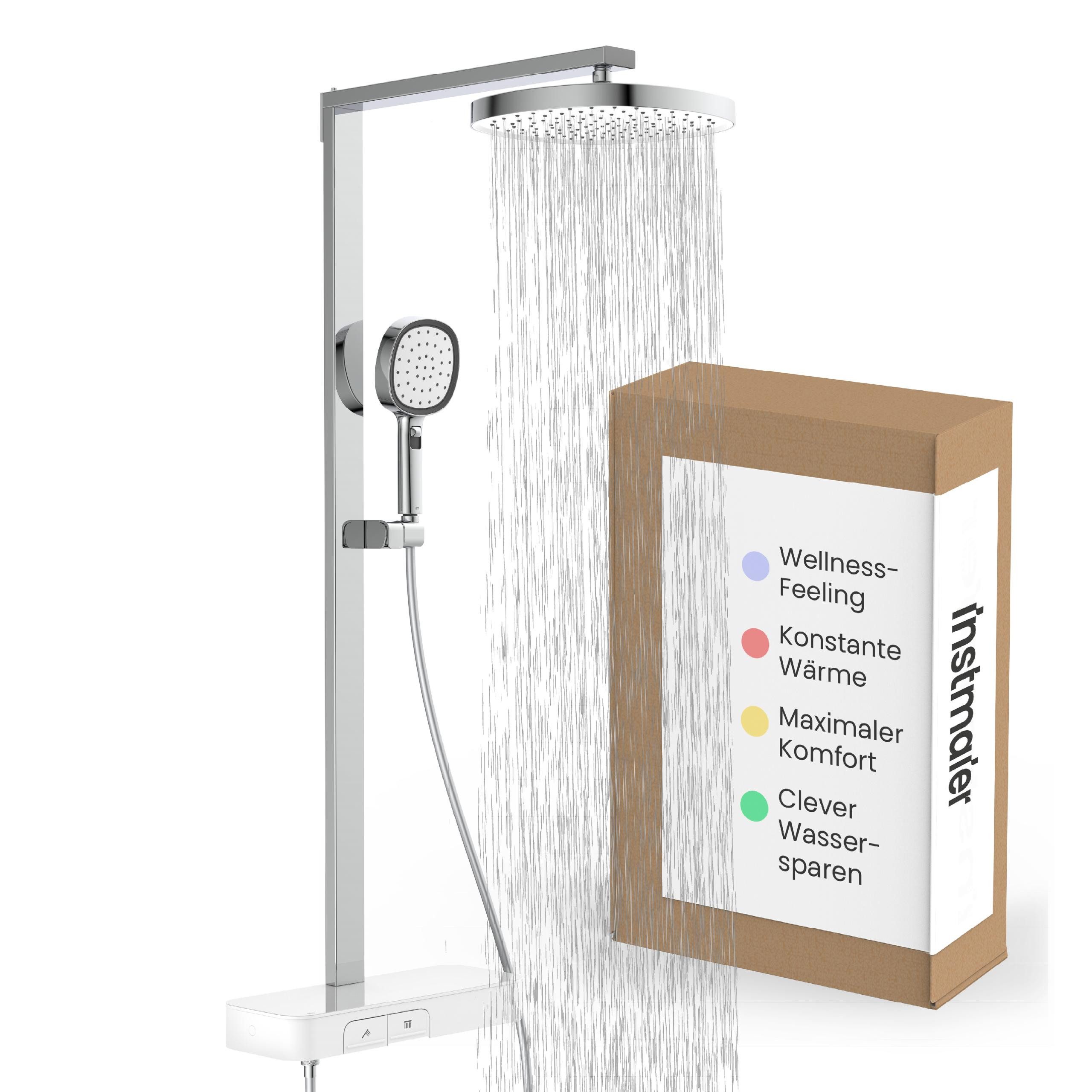 instmaier Duschsystem Cleo, 3 Strahlart(en), Design-Thermostat für konstante Wassertemperatur