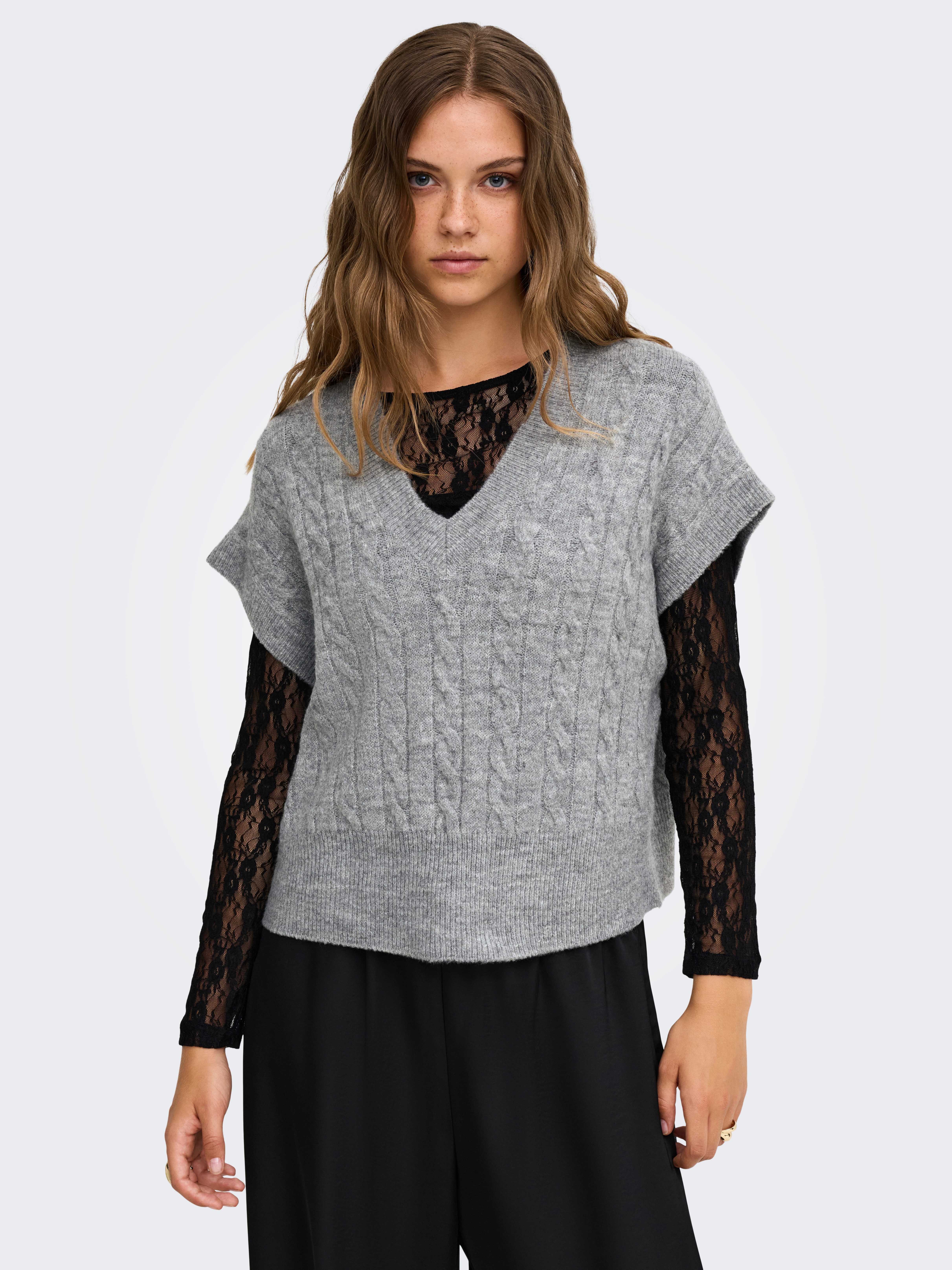 ONLY Kurzarmpullover ONLMELODY VEST KNT Materialmix, regular fit