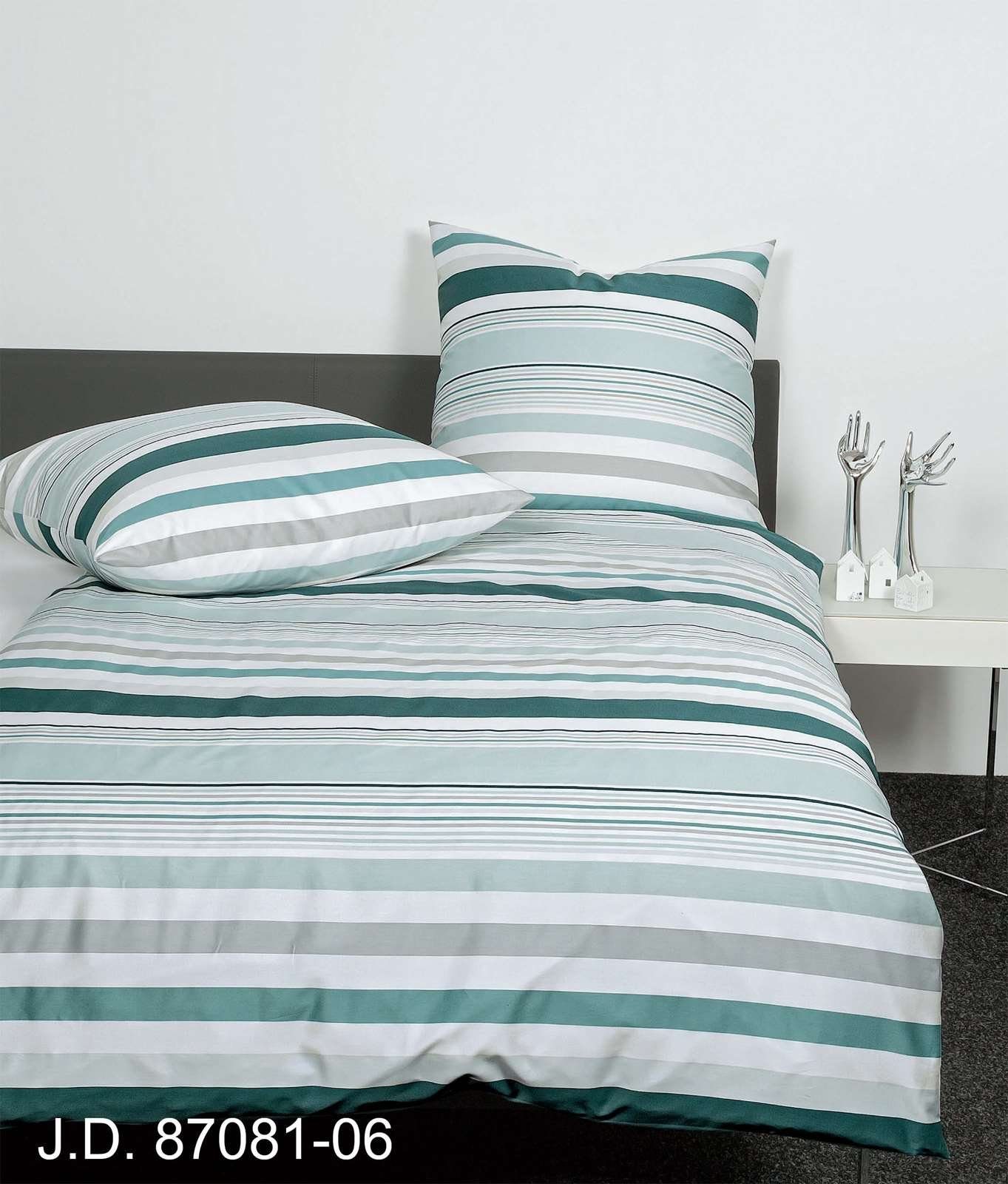Janine Bettwäsche Janine Mako Satin Bettwäsche J.D. 87081-06 grünblau, Baumwolle, 100% Baumwolle
