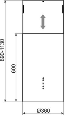 GURARI Inselhaube GCH I 385 36 IS Prime+Kohlefilter, Runde Insel Dunstabzugshaube 36 cm, Edelstahl, Deckenhaube, 1000m³/h