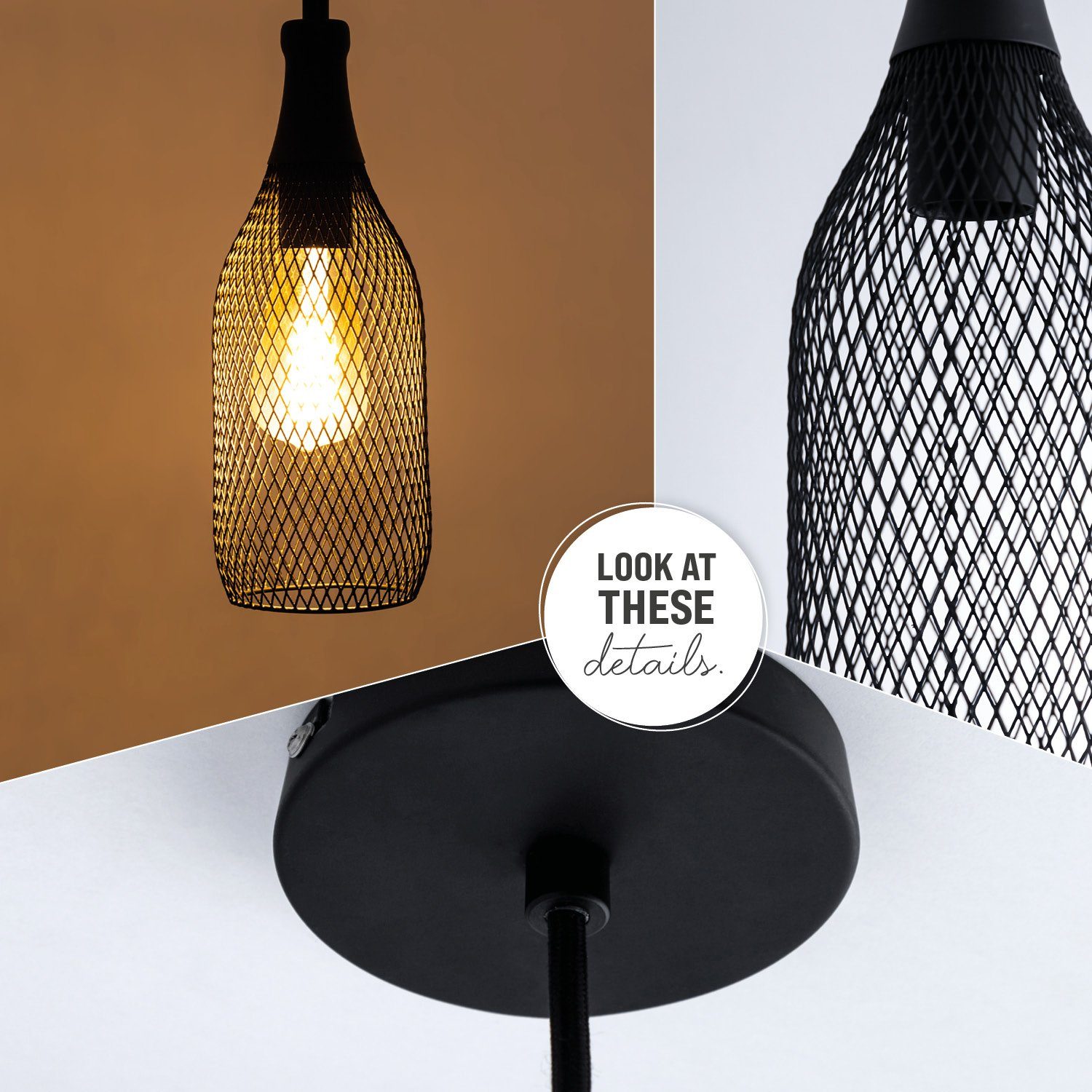 Paco Home DESMOND, Textilkabel Hängelampe 1,5m Pendelleuchte Esstischlampe Esszimmer Kürzbar Leuchtmittel, Metall ohne