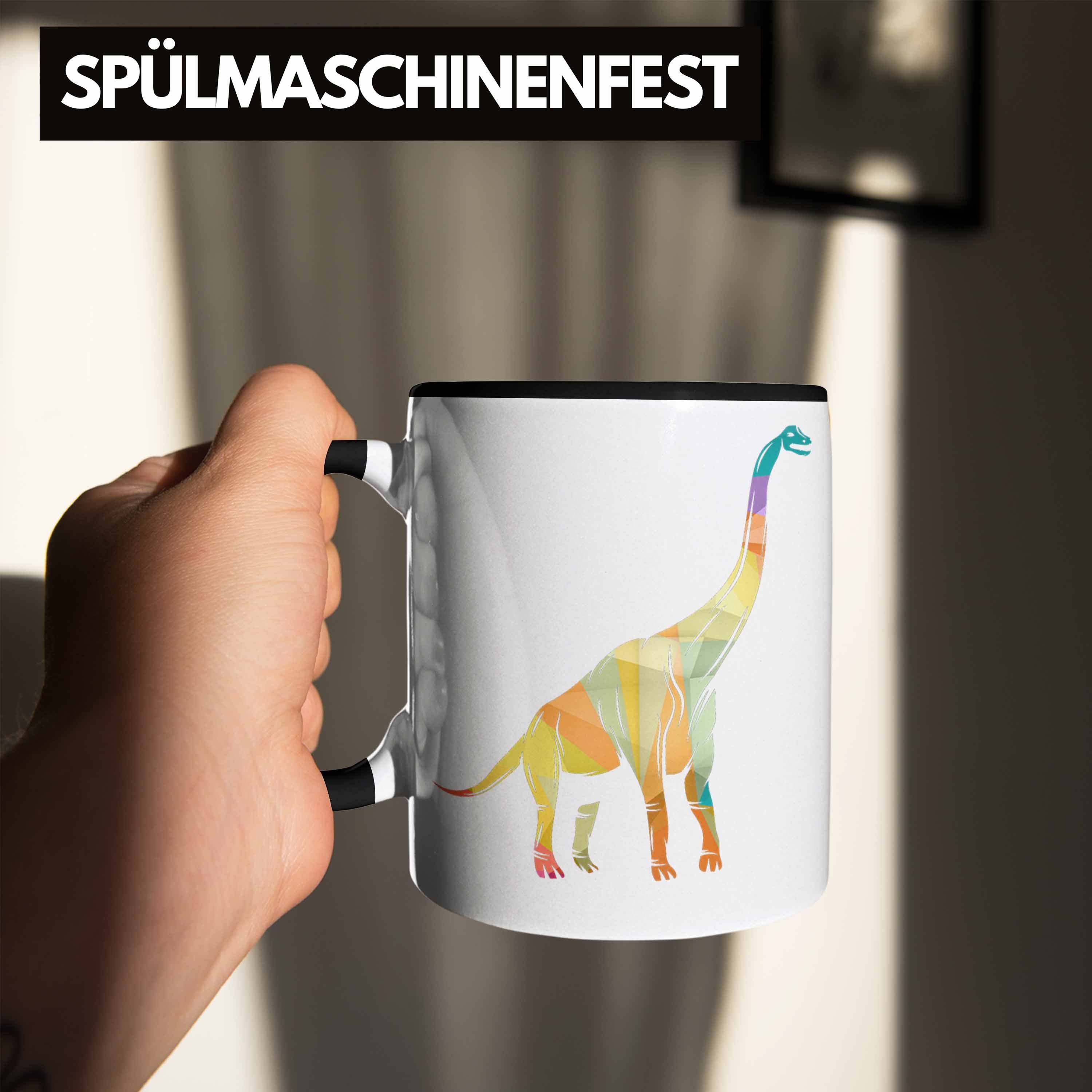 Schwarz - Brachiosaurus Tasse Trendation Polygon Trendation Tasse Dinosaurier Grafik Bunt