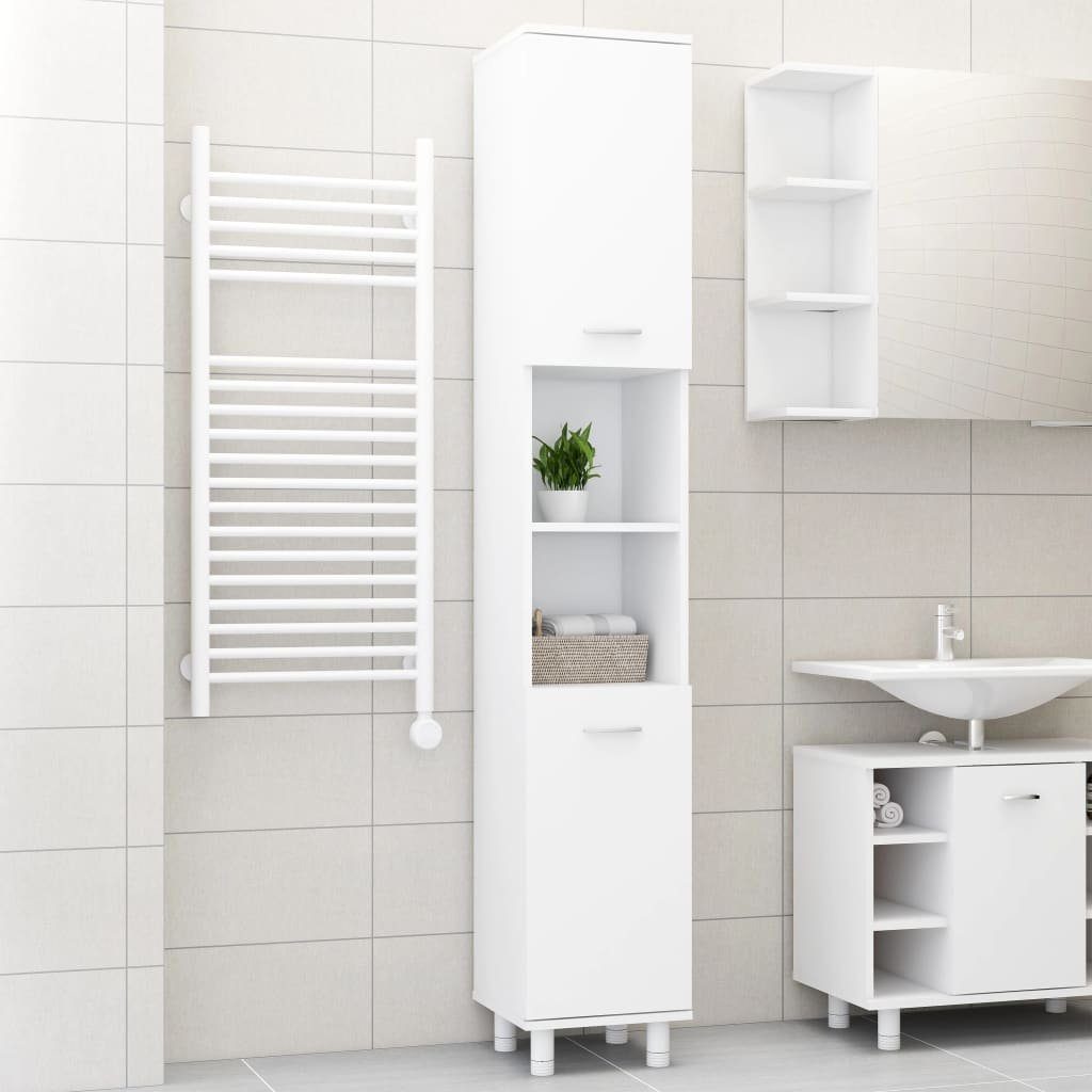 vidaXL Badezimmer-Set Badezimmerschrank Weiß 30x30x179 (1-St) Holzwerkstoff, cm