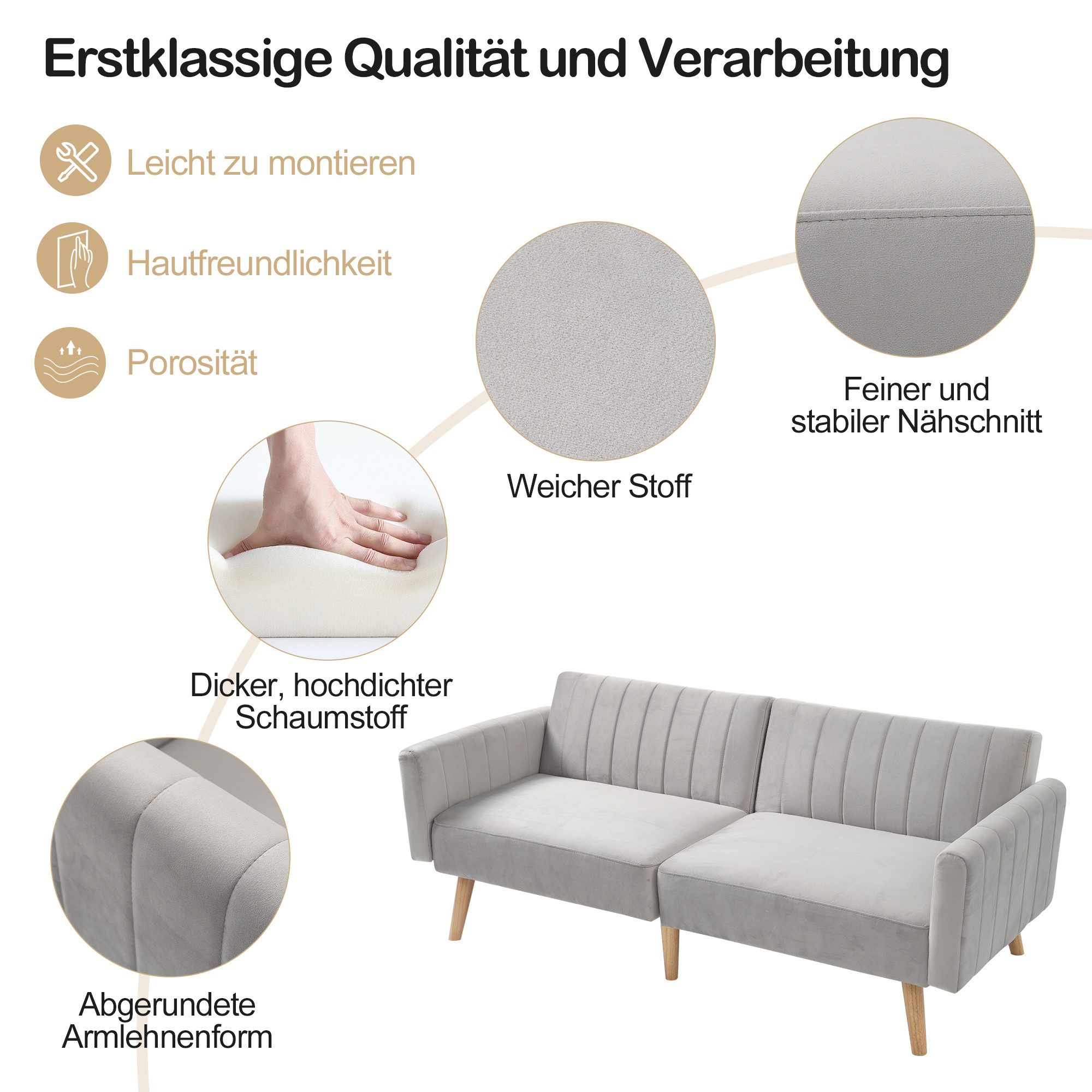 HAUSS SPOLE Schlafsofa 2-in-1-Sofa & Schlafsofa, Rückenlehne 3-fach klappba günstig online kaufen