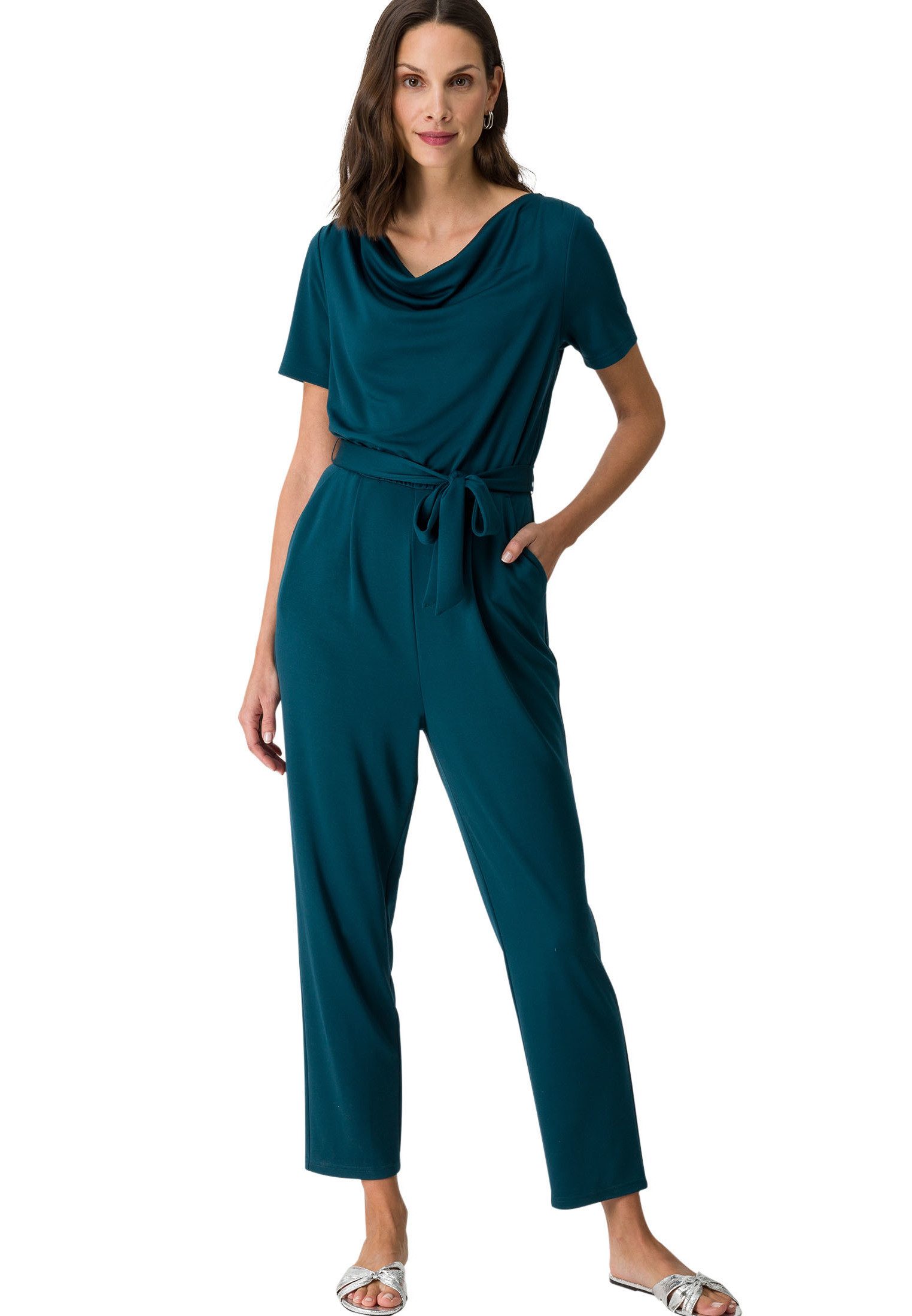 Zero Jumpsuit Jersey Wasserfallausschnitt (1-tlg) Gürtel