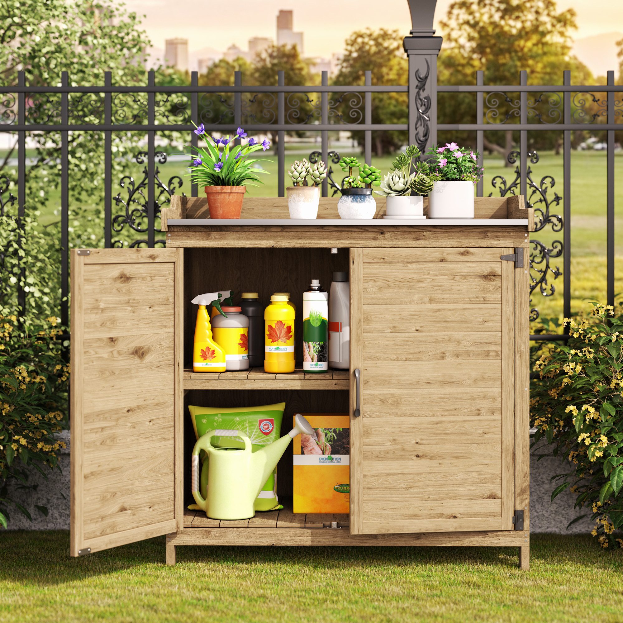 Bealife Garten-Geräteschrank Gerätehaus Geräteschrank, mit Arbeitsplatte, günstig online kaufen
