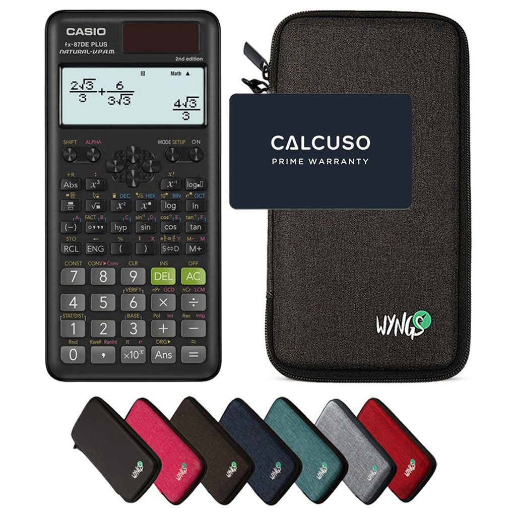CASIO Taschenrechner fx-87DE Plus 2nd edition Classwiz inkl. WYNGS Schutztasche Dunkelgrau