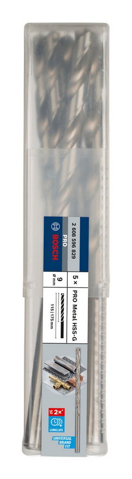 Thumbnail - BOSCH Metallbohrer Pro Metal HSS-G, (5 Stück), 9 x 115 x 175 mm - 5er-Pack