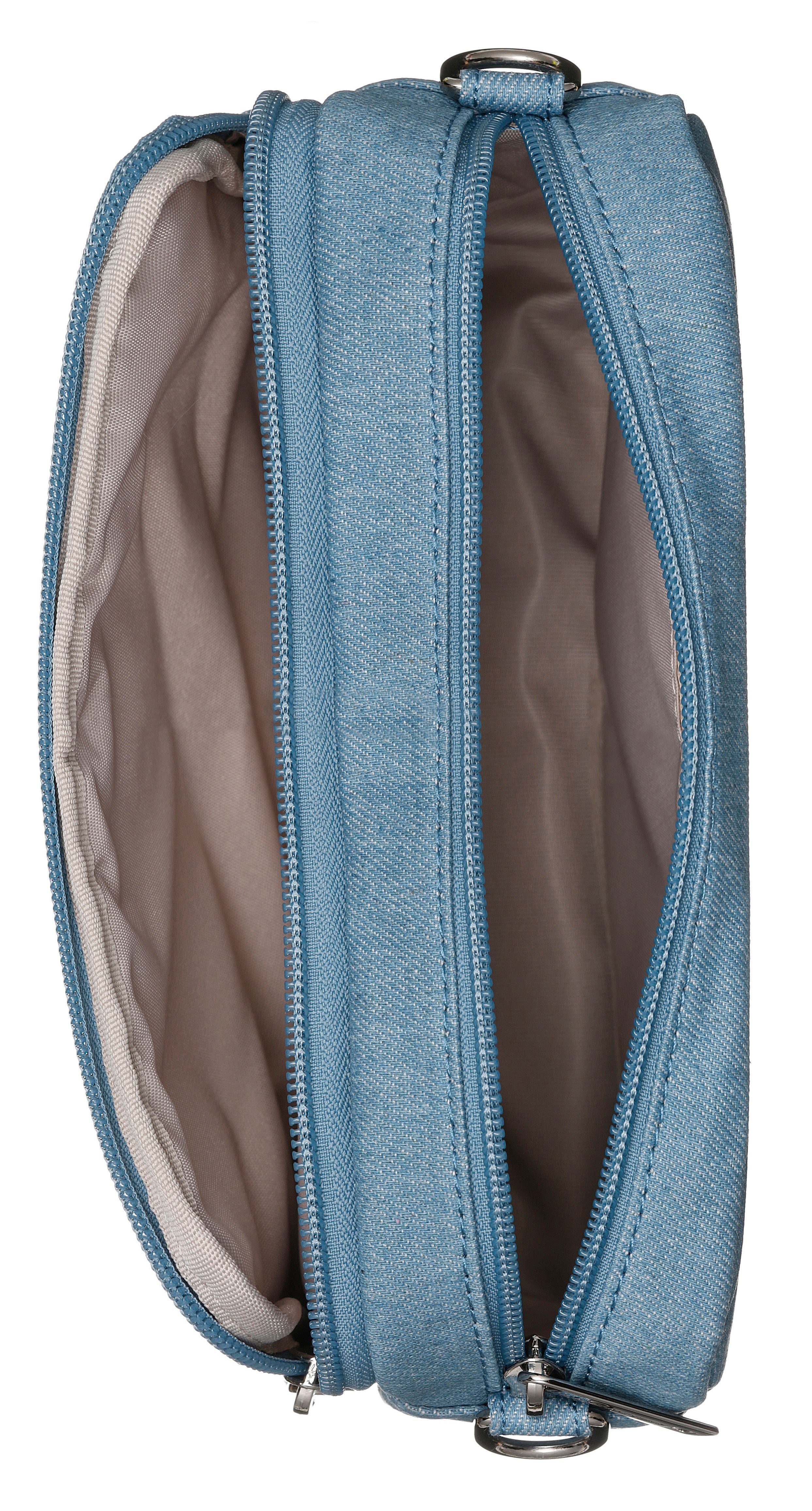 LANCASTER Umhängetasche Crossbody bag Jeans Matelassé, Kettendetails blau mit