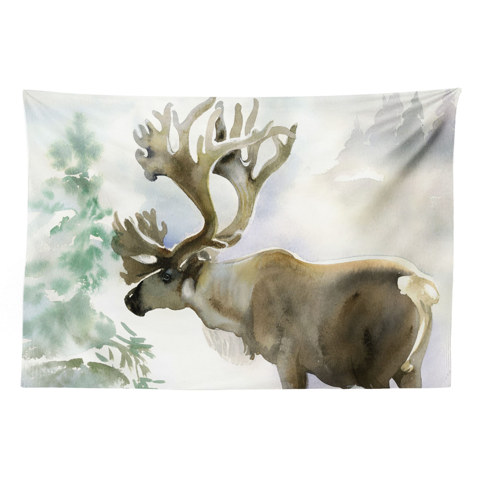 Abakuhaus Wandteppich aus Weiches Mikrofaser Stoff Für das Wohn und Schlafzimmer, rechteckig, Hirsch Winter Forest Farbe Stil