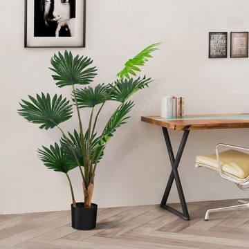 Kunstpflanze, COSTWAY, Höhe 120 cm, Palmenbaum mit Zementtopf & 8 Blätter