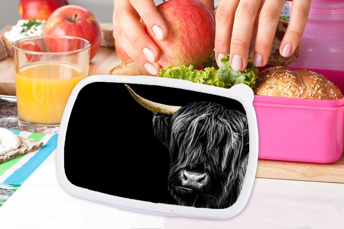 Lunchbox Kunststoff Kuh, Kunststoff, MuchoWow Mantel - Mädchen, Erwachsene, - Schottischer Brotdose (2-tlg), Brotbox Tiere für rosa Snackbox, - Kinder, Highlander Gold -
