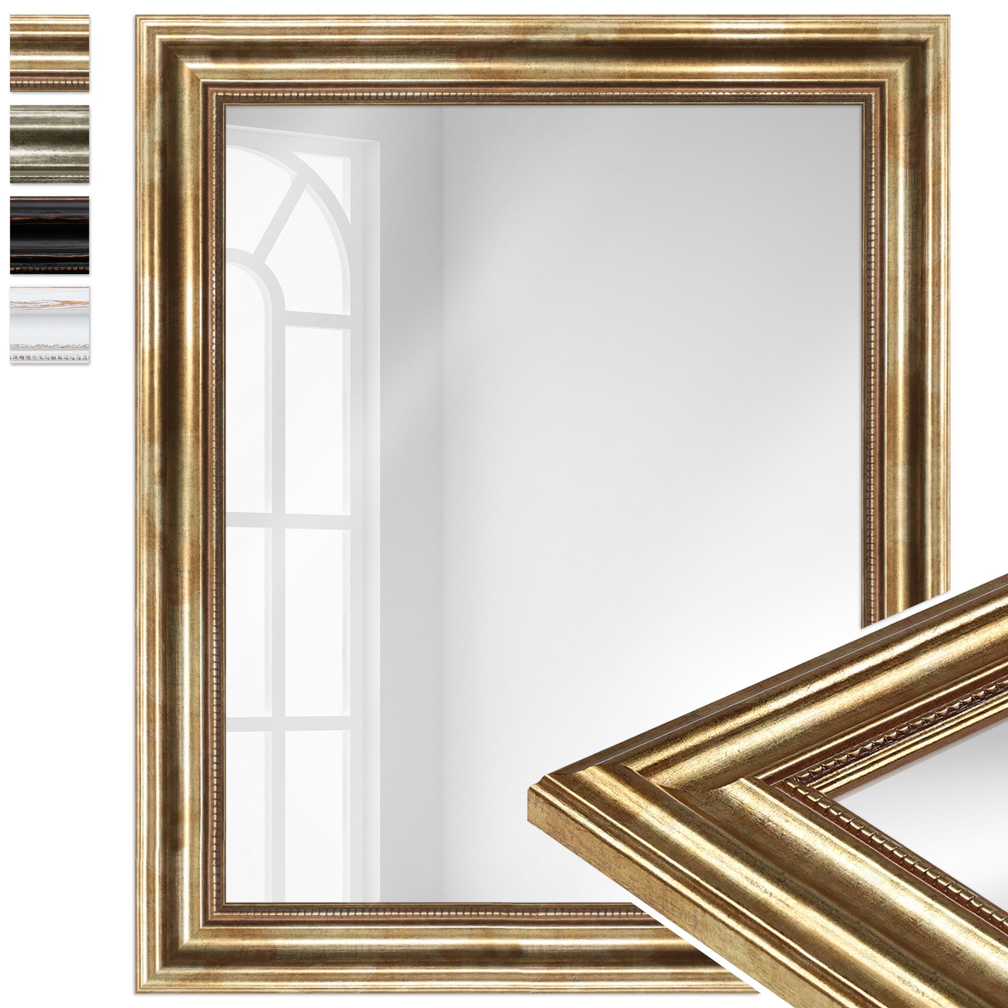 WANDStyle Wandspiegel H550, Gold, aus Massivholz im Antik Stil