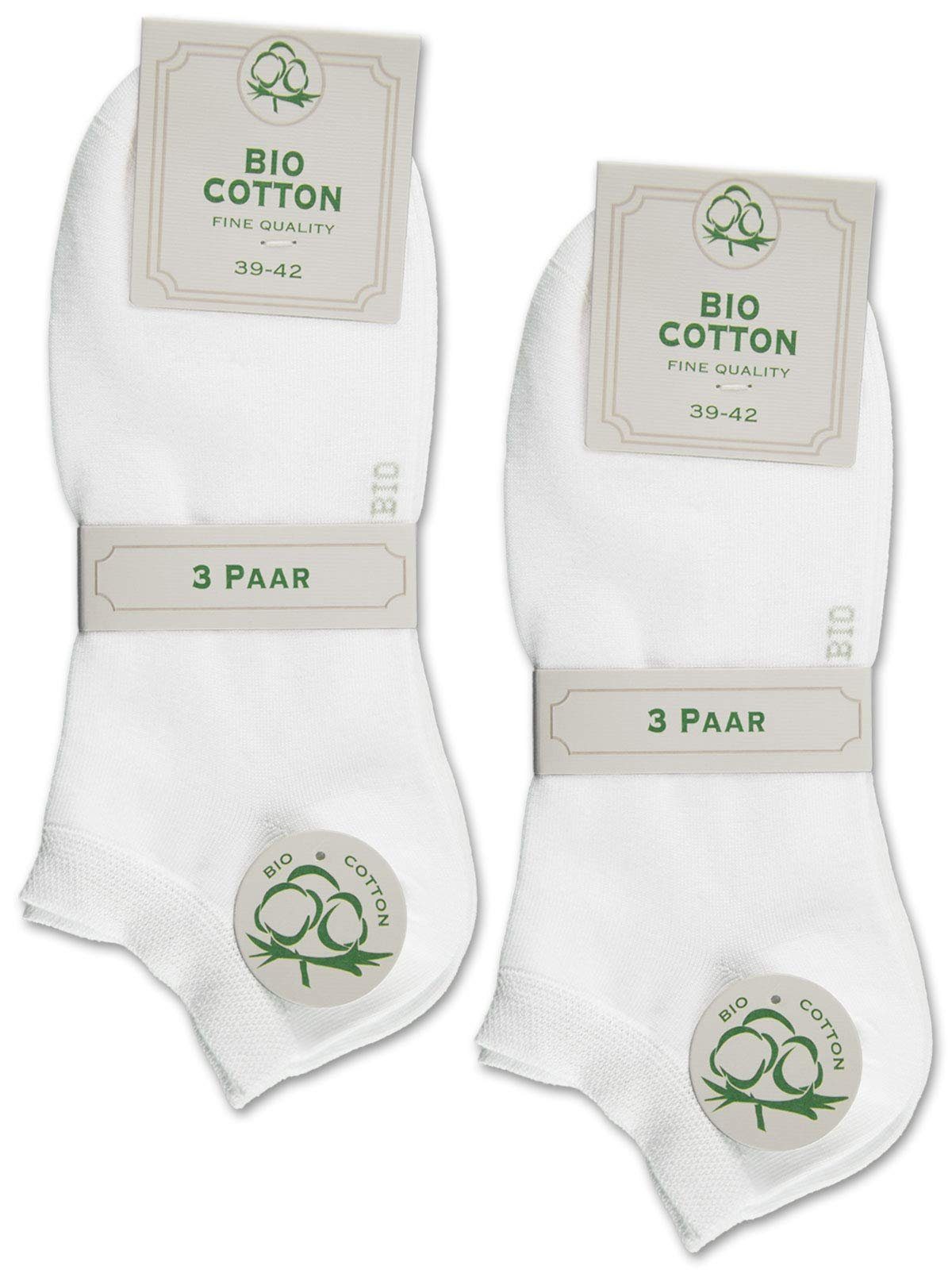 sockenkauf24 Sneakersocken 6 Paar Sneaker Socken Bio Baumwolle Herren & Damen (Weiß, 43-46) ohne Naht mit Komfortbund - 16399 WP