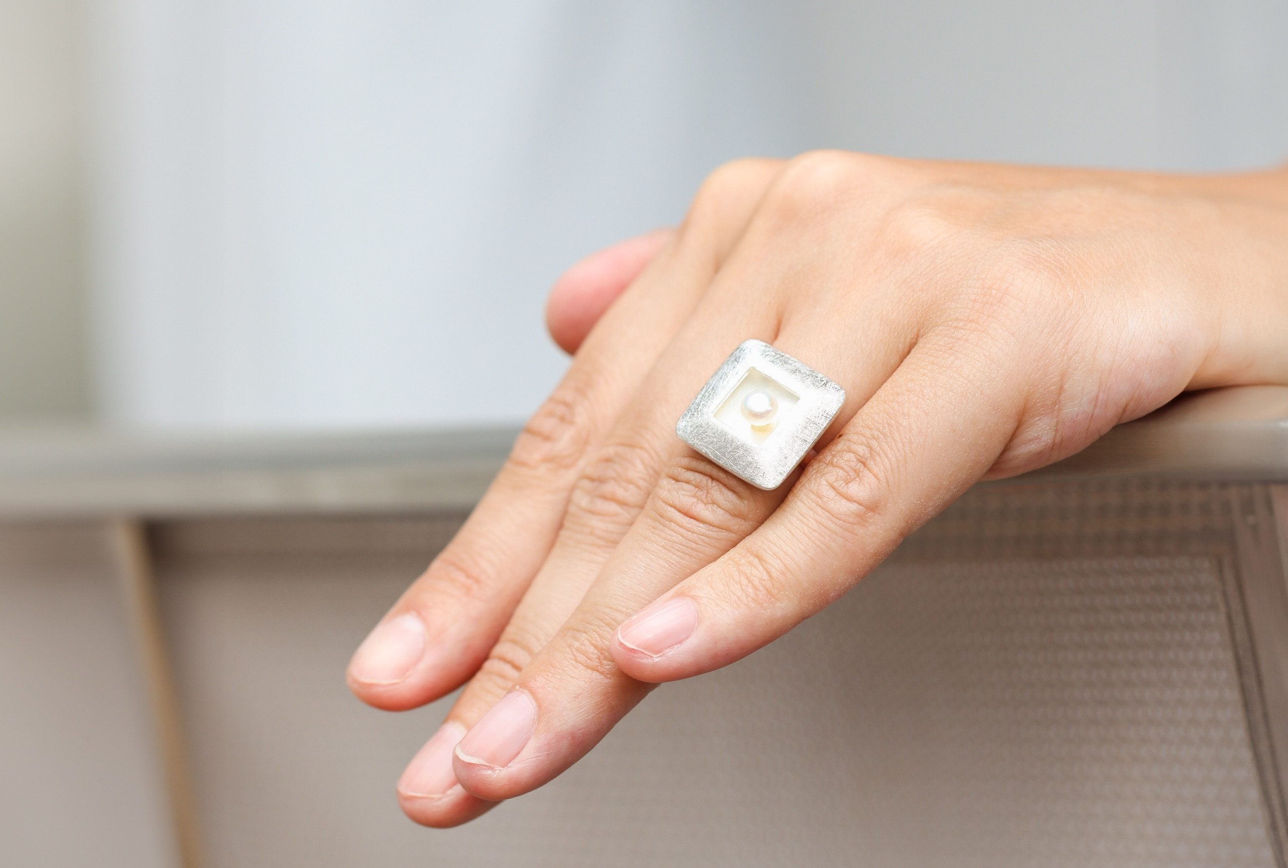 SILBERMOOS Silberring Ring "Quadrat mit Perle", günstig online kaufen