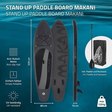 ECD Germany SUP-Board Aufblasbares Stand Up Paddle Board Makani SUP Board Paddelboard, Schwarz 320x82x15cm PVC bis 150 kg mit Tragetasche Zubehör