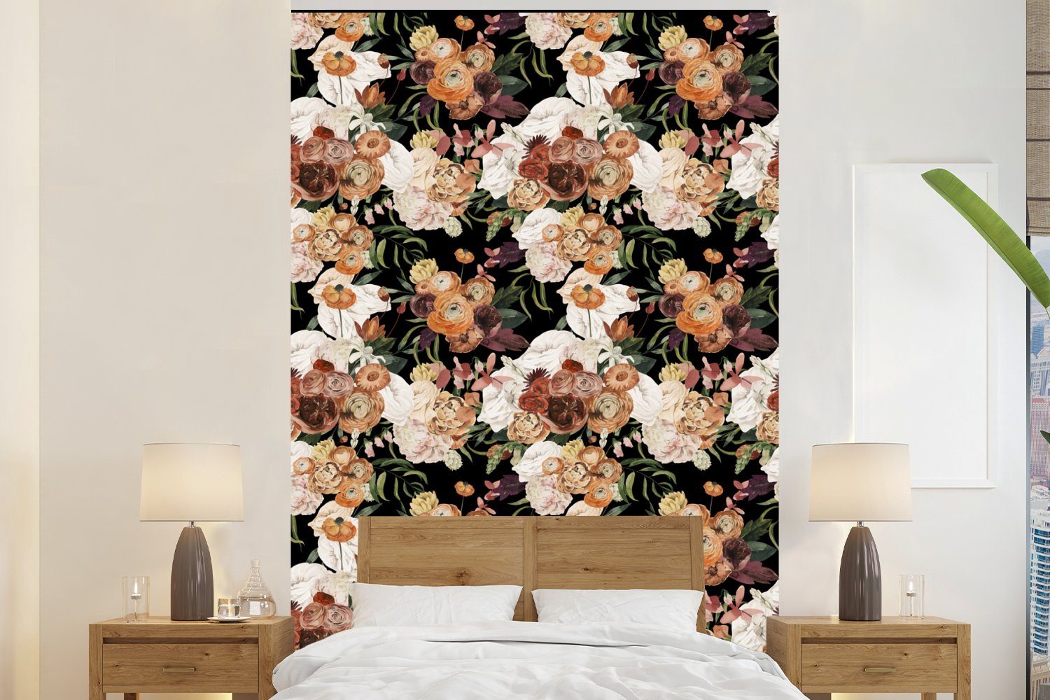 MuchoWow Fototapete Blumen - Pflanzen - Farbe, Matt, bedruckt, (3 St), Montagefertig Vinyl Tapete für Wohnzimmer, Wandtapete