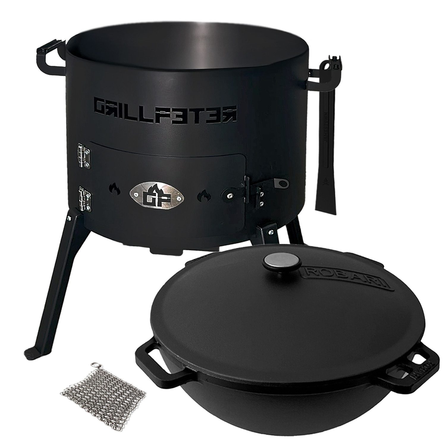 Grillpeter Holzkohlegrill Utschak Nurlan Ø50 cm Kazan 22L aus Gusseisen mit Zubehör