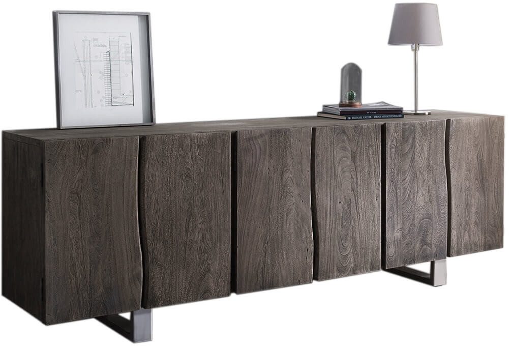 DELIFE Sideboard Live-Edge, Akazie Platin 220 cm 6 Türen Massivholz Baumkan günstig online kaufen
