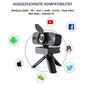 IBETTER Webcam,USB Webcam,Full HD-Webcam,mit mikrofon und Stativ,1080P Full HD Full HD-Webcam (Full HD, mit Stativ, Mini Plug and Play für Desktop & Notebook, für Streaming, Konferenzen, Live Übertragungen und Videoanruf)