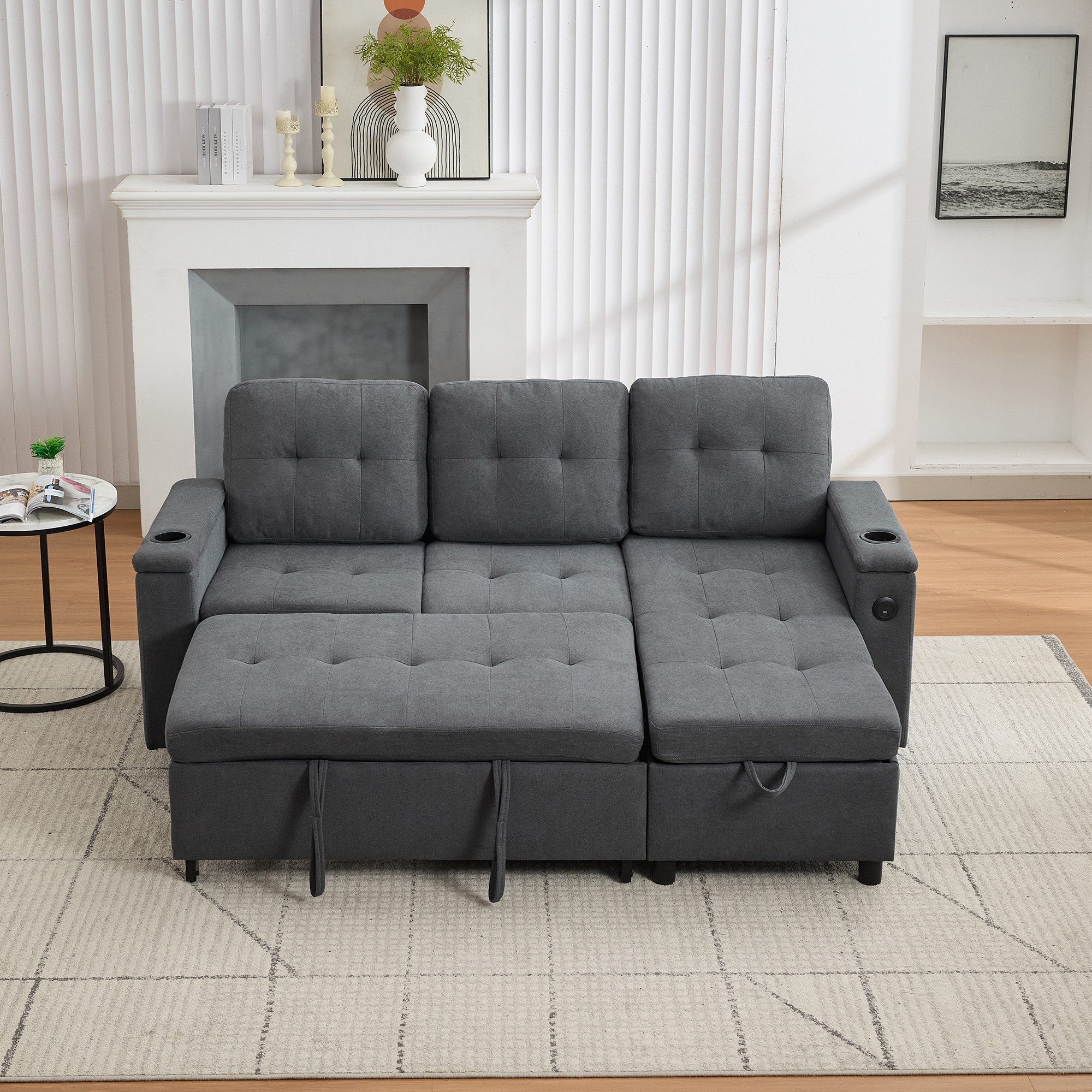 Merax Schlafsofa L-förmiges Ecksofa mit LED-Ambiente & USB/Typ-C, 208×146×8 günstig online kaufen