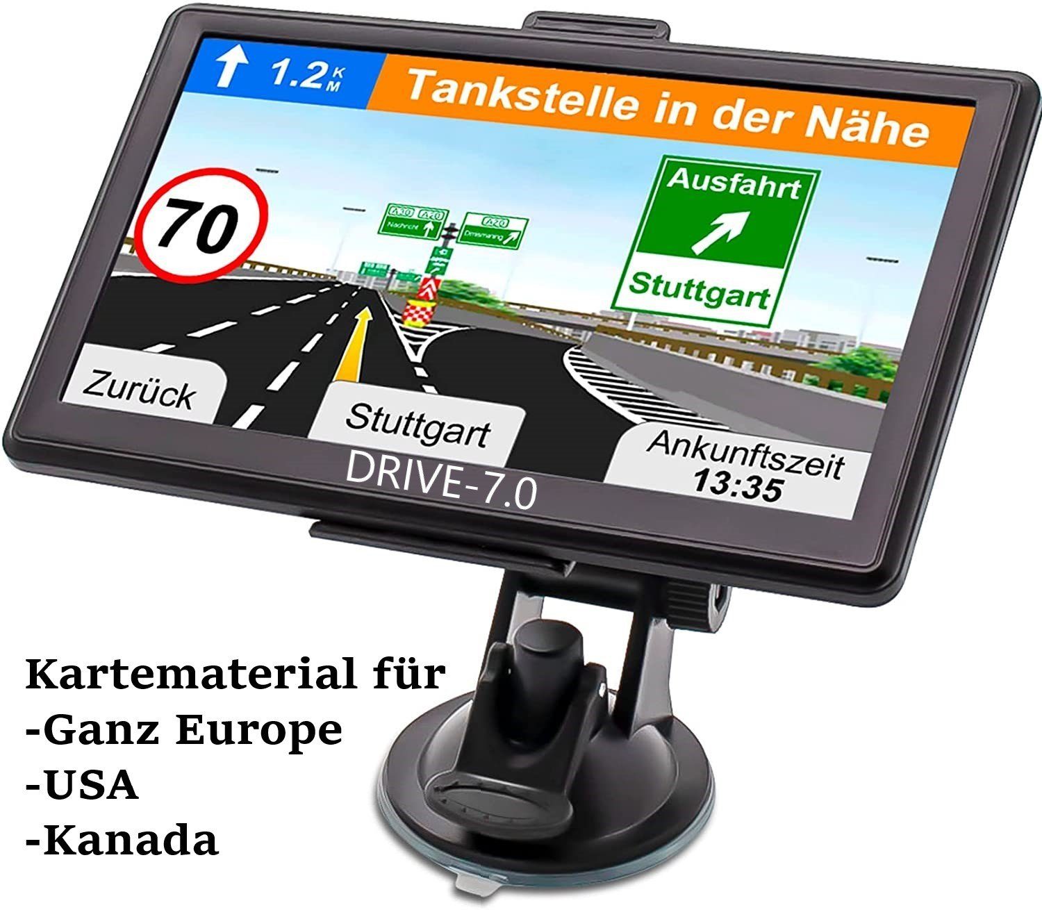 GABITECH 7 Zoll GPS Navigationsgerät mit karte Europa, USA und Kanada PKW-Navigationsgerät (USA, KANADA, EUROPA)