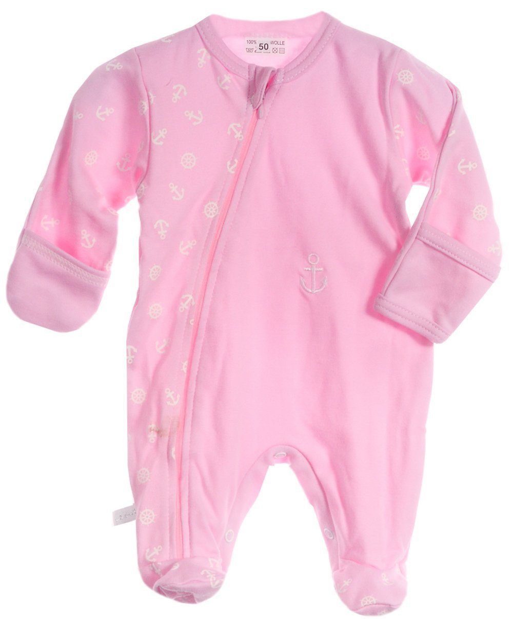 La Bortini Strampler Baby Schlafanzug mit Kratzschutz in Rosa mit Anker Muster aus reiner Baumwolle, 44 50 56 62 68 74 80 86 92 98