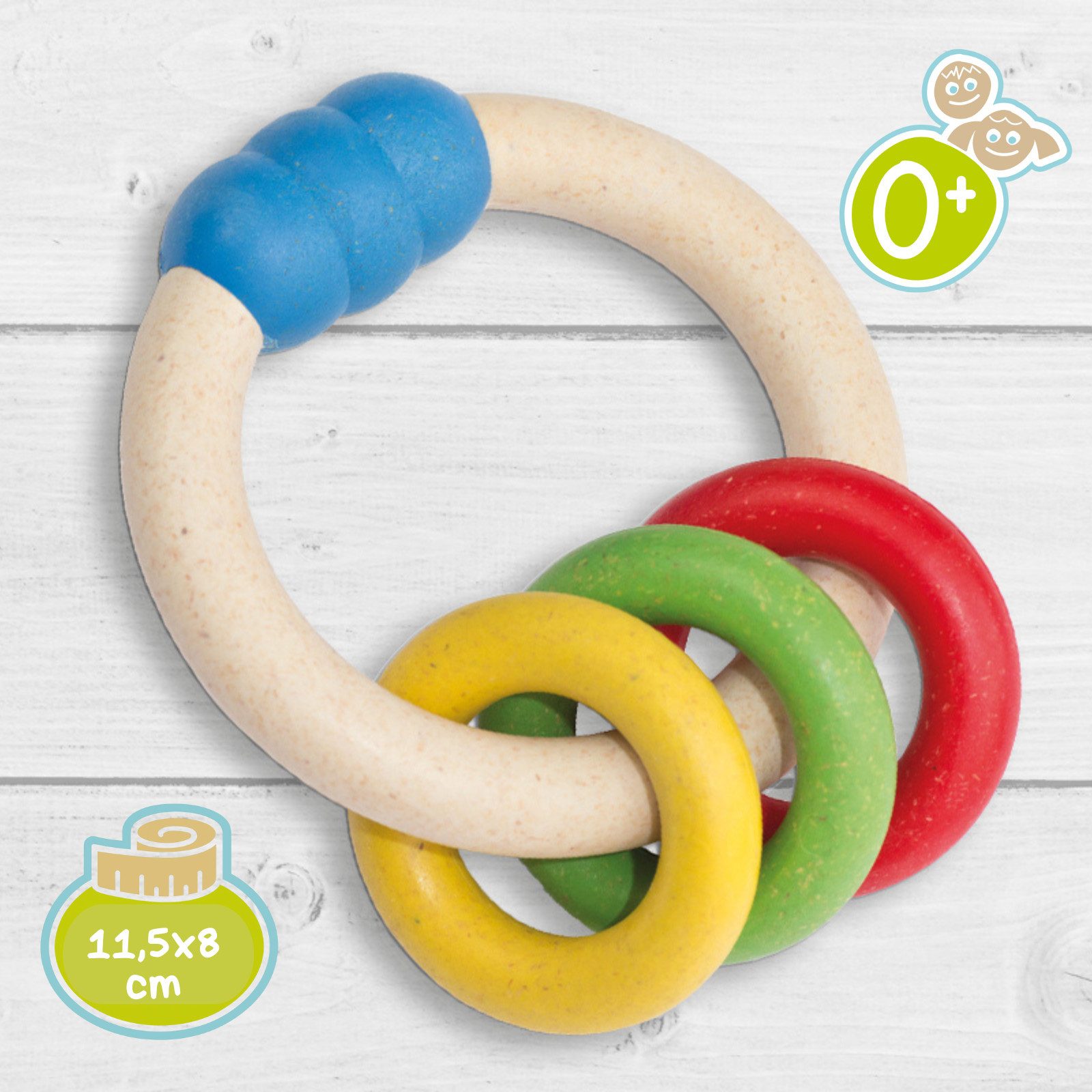 anbac Beißring-Rassel Greifring Farbenspiel, antibakteriell, Made in Germany, ausgezeichnet mit Ökosiegel