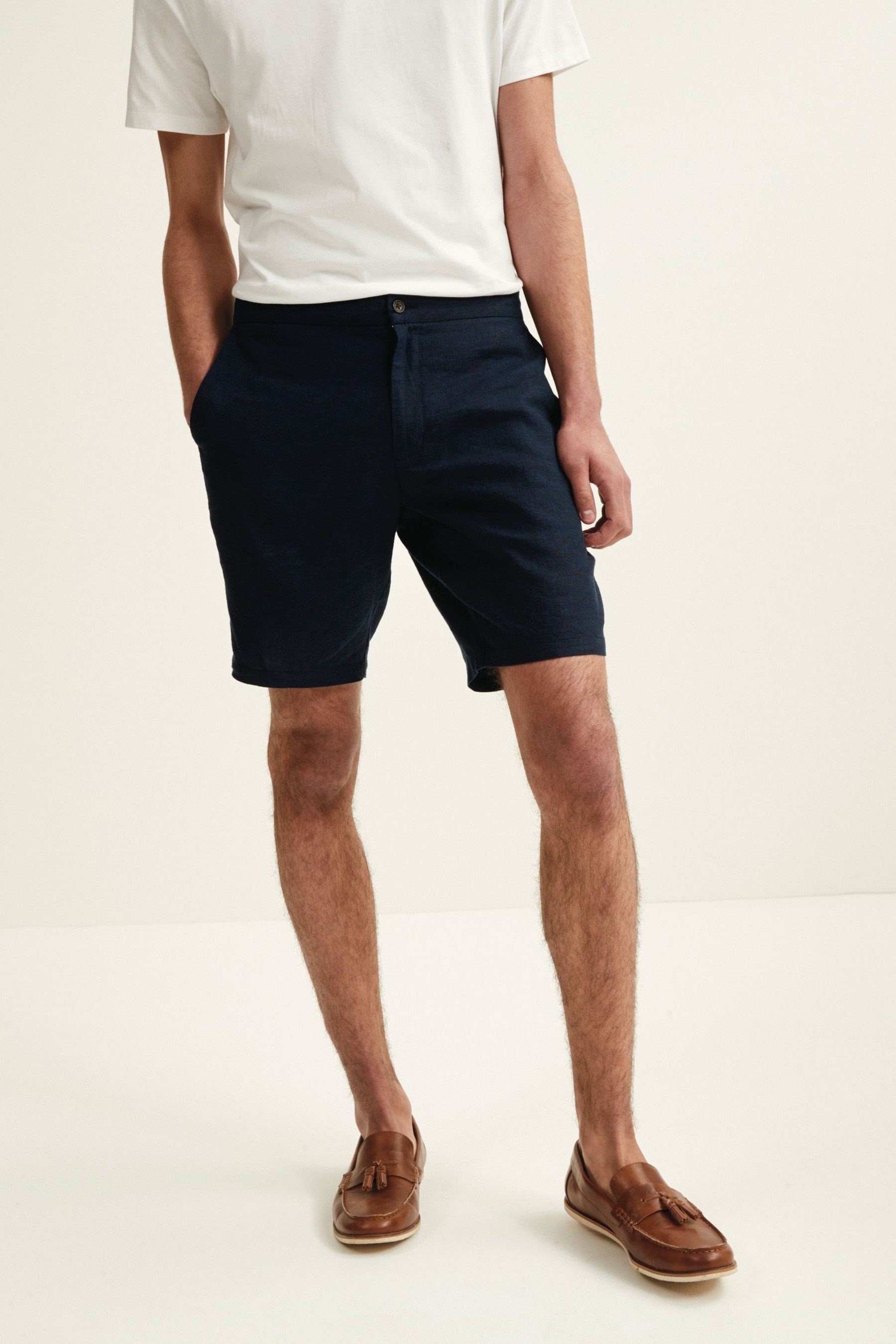 Next Shorts Hose aus Leinengemisch mit Gummibund (1-tlg) Navy Blue