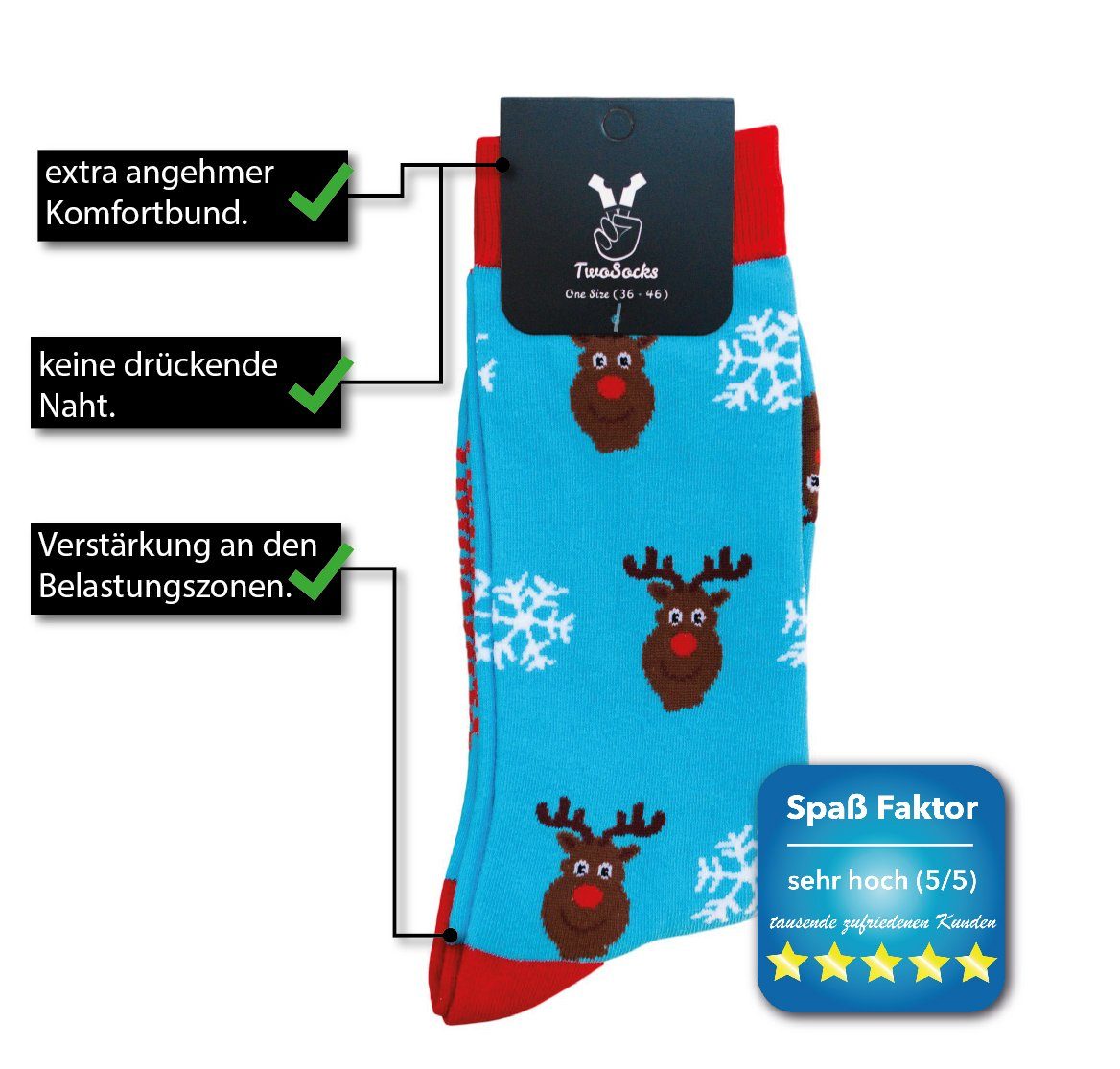 TwoSocks Freizeitsocken Weihnachtssocken lustige Weihnachtsmann, Einheitsgröße 6er Paar) Santa, Pack Socken (6