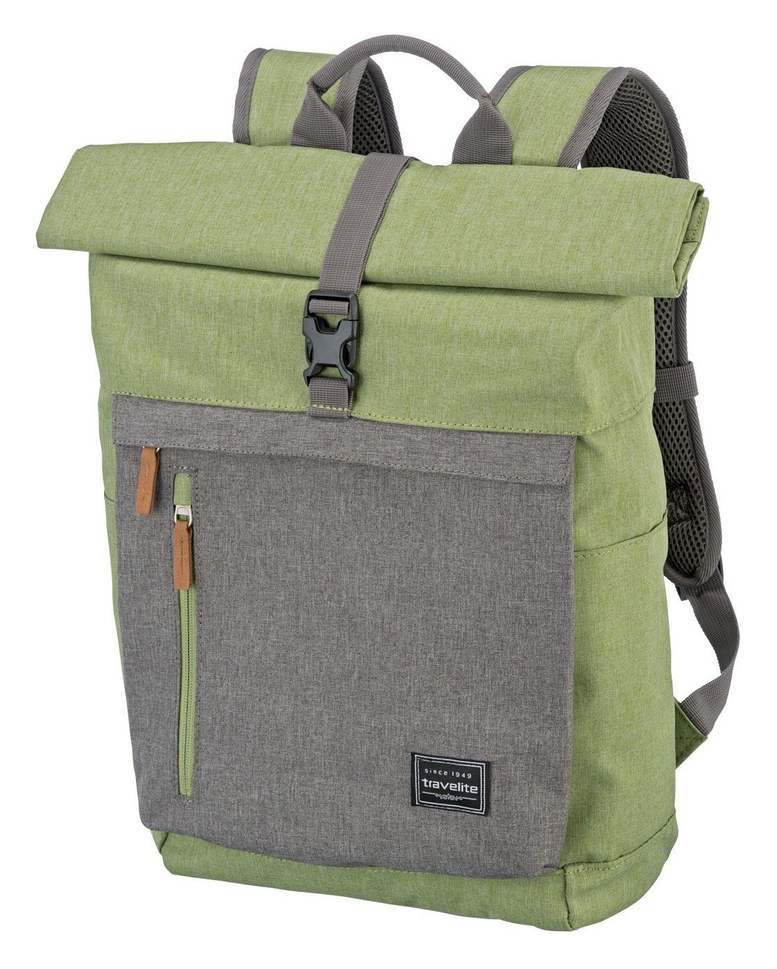 travelite Daypack BASICS viel grün/grau Rollup Rucksack, mit Stauraum