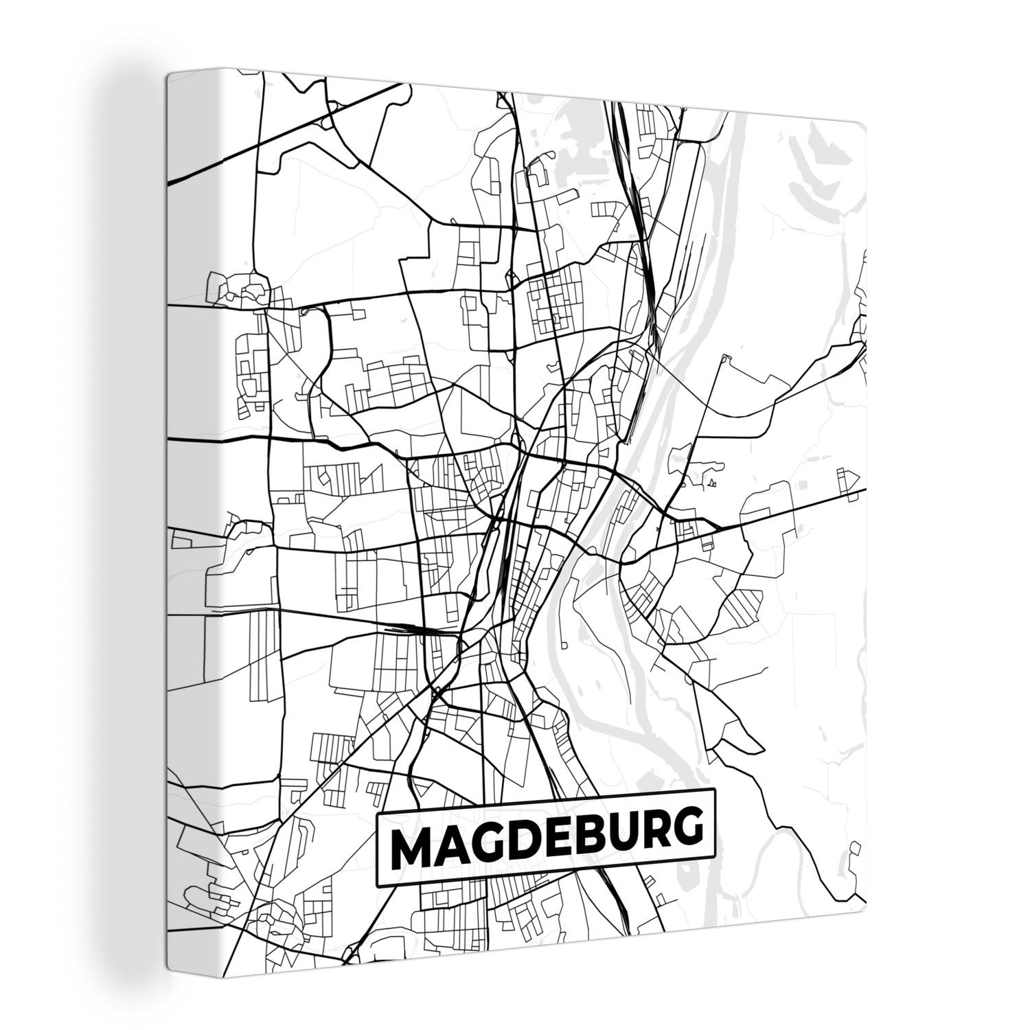 OneMillionCanvasses® Leinwandbild Karte - Magdeburg - Stadtplan, (1 St), Leinwand Bilder für Wohnzimmer Schlafzimmer