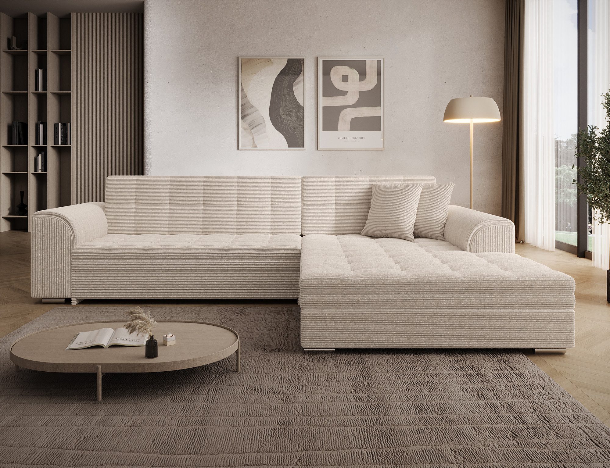 MF Design Ecksofa Ecksofa mit Schlaffunktion in Webstoff, Dolphin / false / Ja