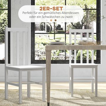 HOMCOM Esszimmerstuhl 2er-Set Essstühle Wohnzimmerstuhl aus Massivholz (Küchenstuhl, 2 St), für Esszimmer, Küche, Weiß