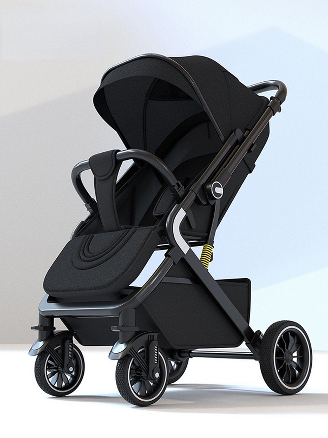 TPFLiving Kinder-Buggy mit 5-Punkt-Sicherheitsgurt Kinderwagen verstellbare Grau wendbare Babywanne Rückenlehne, Buggy Sonnenschutz, Babyschale