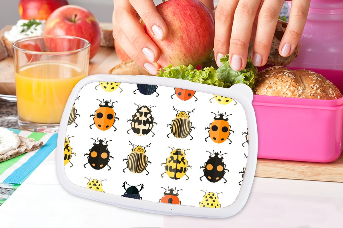 Insekten rosa Kinder, Lunchbox (2-tlg), Brotbox Käfer MuchoWow Kunststoff, Mädchen, Kunststoff Snackbox, Brotdose Gestaltung, Erwachsene, für - -