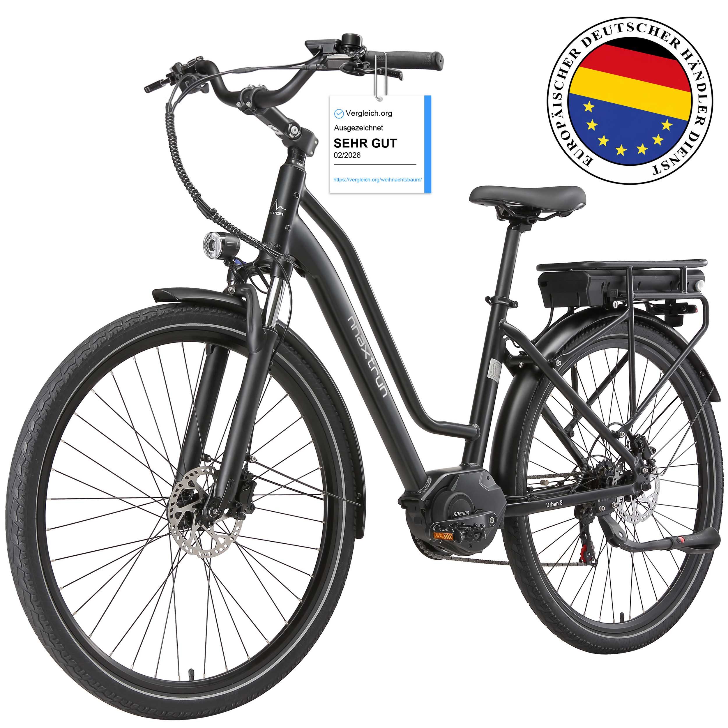 Vankel E-Bike Cityrad Mittelmotor 28 Zoll Cityrad E-Fahrrad Damen u. Herren Pedelec 460Wh, Kettenschaltung, Mittelmotor, 460,8 Wh, (Beleuchtungsset mit Batterieladegerät, Batterieschlüssel, Werkzeug), Pendler mit Drehmomentsensor, Shimano 7-Gang & Lockout-Federgabel
