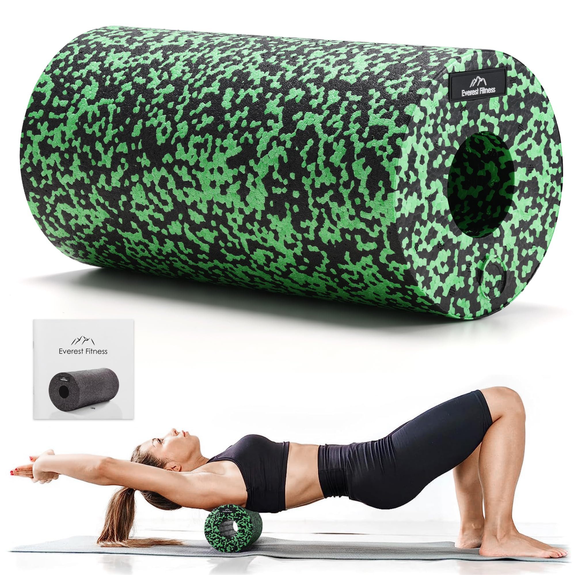 EVEREST FITNESS Faszienrolle Faszienrolle 30 cm mittel-hart Schwarz/Grün für Rücken und Beine