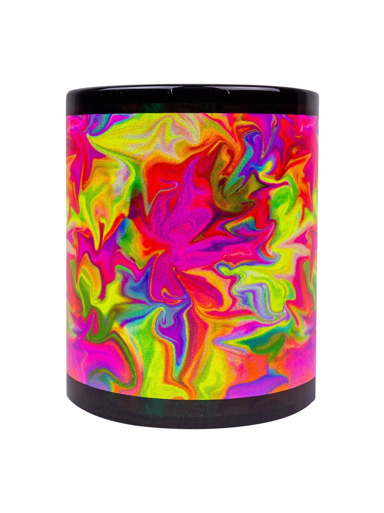 PSYWORK Tasse Fluo Cup Neon Motiv Tasse "Oil Painted Spring", Keramik, UV-aktiv, leuchtet unter Schwarzlicht