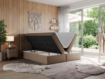 MKS MÖBEL Boxspringbett LEILA, Doppelbett mit Multipocket - Matratze und Topper - Modern Bett
